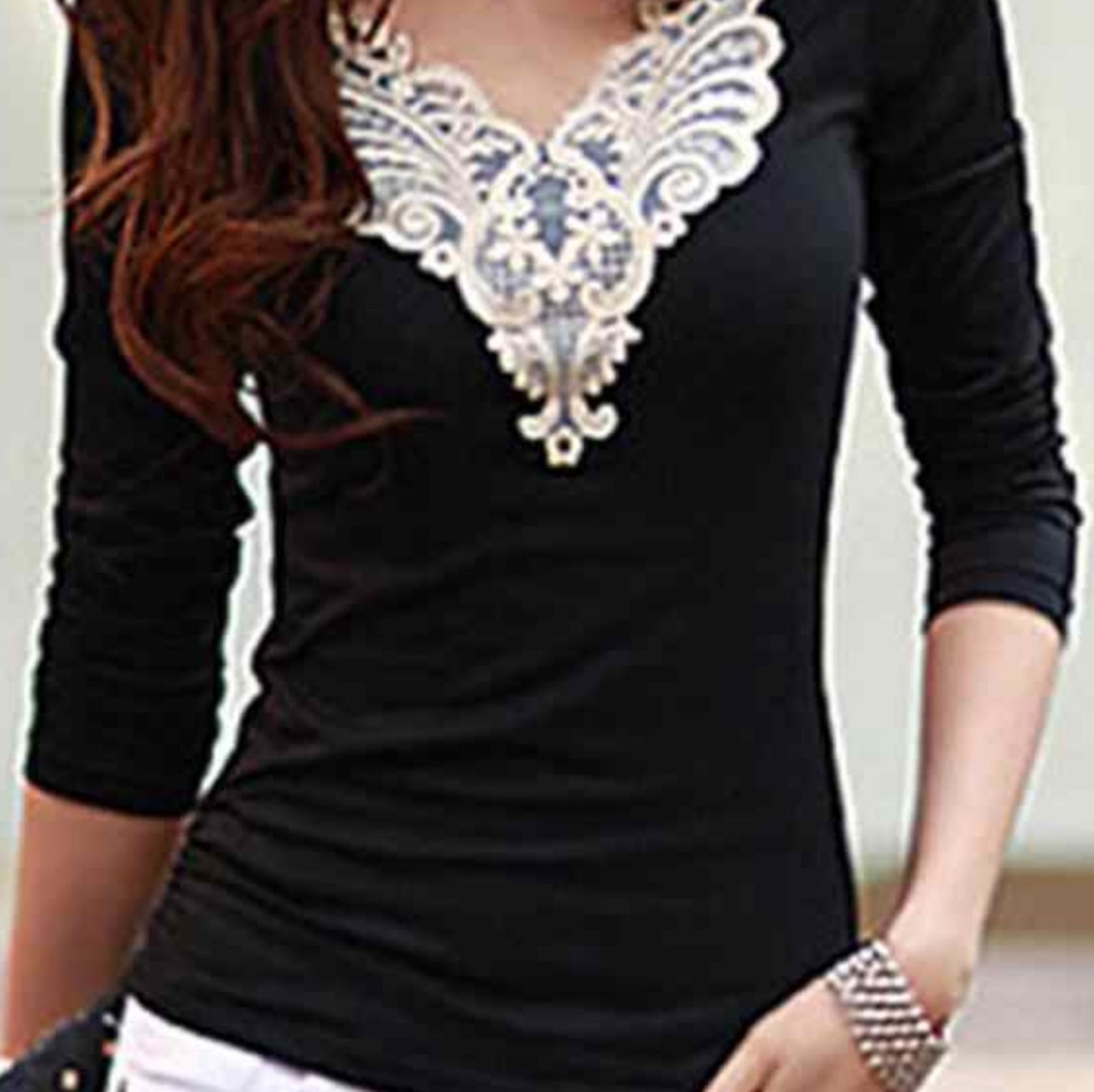 Lace contrast black top